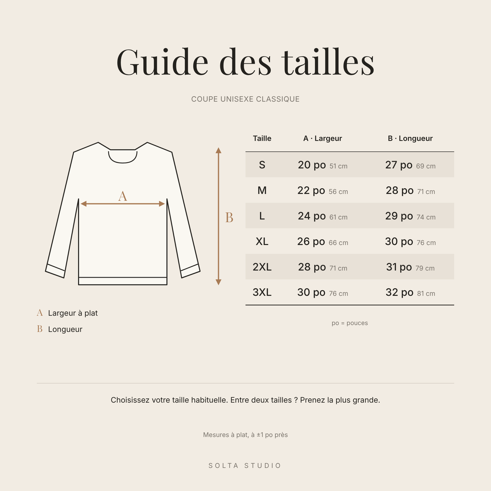 Guide des tailles du chandail Enseignante